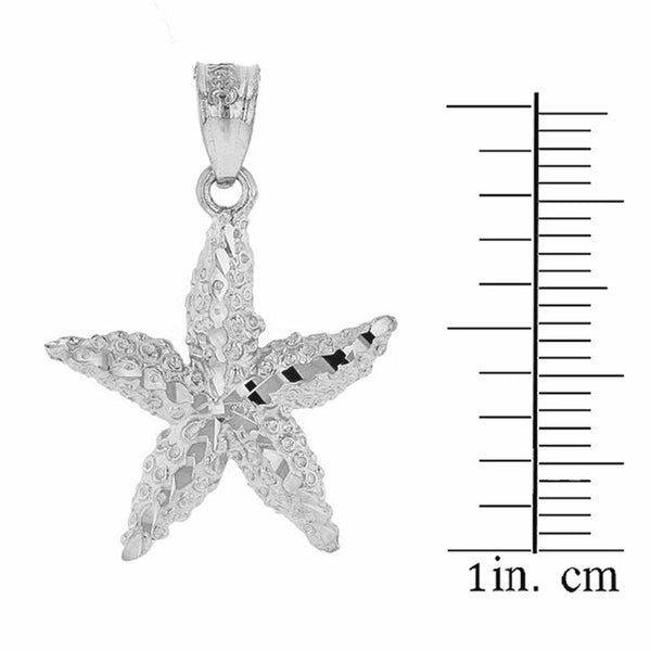 925 Sterling Silver Diamond Cut Starfish Sea Star Charm Pendant Necklace