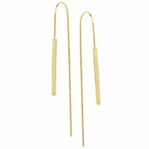 14K Solid Yellow Gold Flat Round Wire Hook Threader Earrings