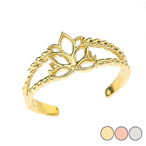 Lotus Toe Ring in 10K Solid Yellow Gold, White Gold, Rose Knuckle Adjustable