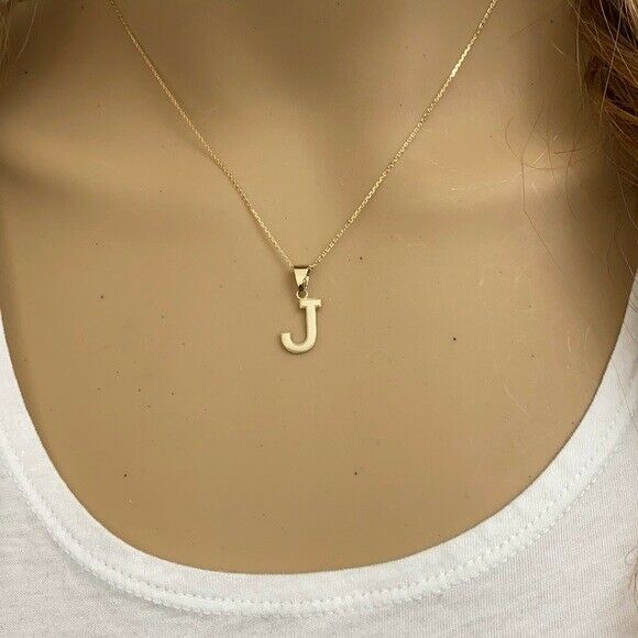 10k Solid Gold Small Milgrain Initial Letter J Pendant Necklace Personalized