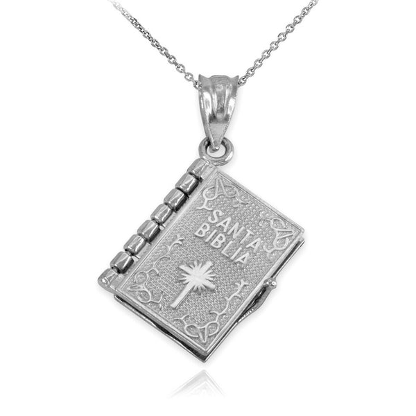 925 Sterling Silver 3D Spanish Bible Prayer Movable Pendant Necklace