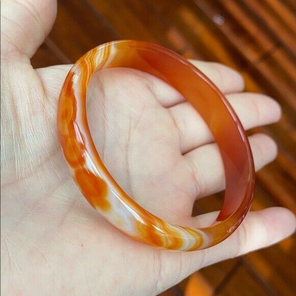 Red Orange Agate Bangle Bracelet Size 56 mm diameter - D shape MN58