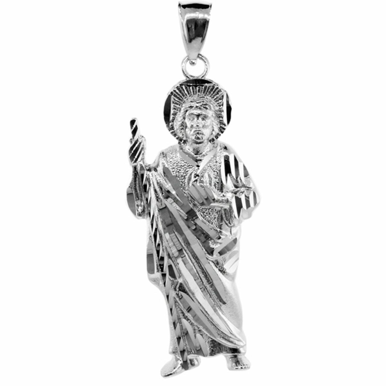 925 Sterling Silver Large Saint Jude Charm Pendant Necklace