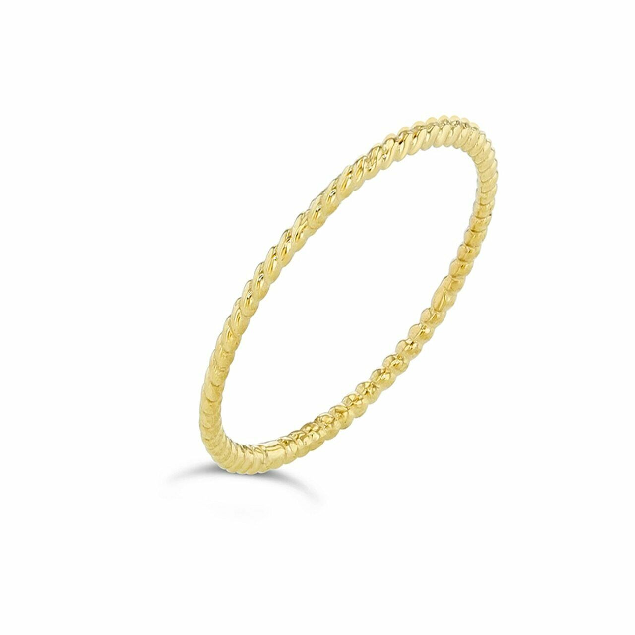 14K Solid Yellow Gold Rope Thin Design Dainty Ring - Wedding Band 1mm