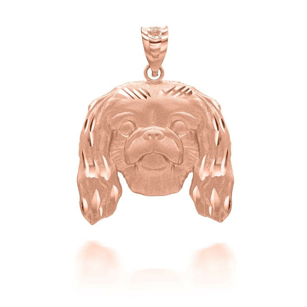 10K Solid Gold Dog Pekingese Pendant Necklace  - Yellow, Rose, White