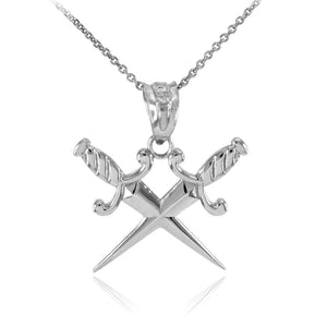 925 Sterling Silver Double Crossed Daggers Pendant Necklace 16" 18" 20" 22"