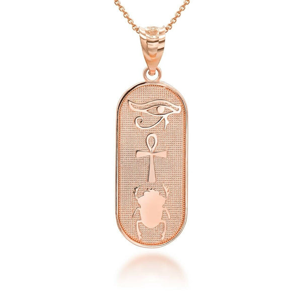 10K Solid Gold Egyptian Symbol Eye of Horus Ankh Scarab Beetle Pendant Necklace