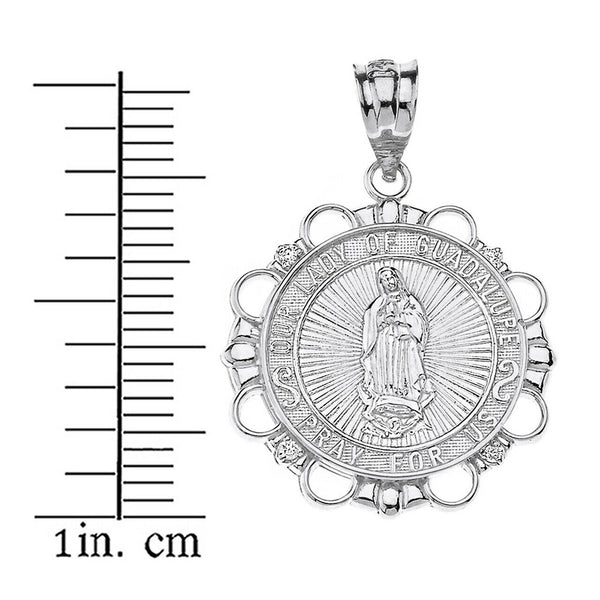 Sterling Silver CZ Our Lady of Guadalupe Pray For Us Pendant Necklace