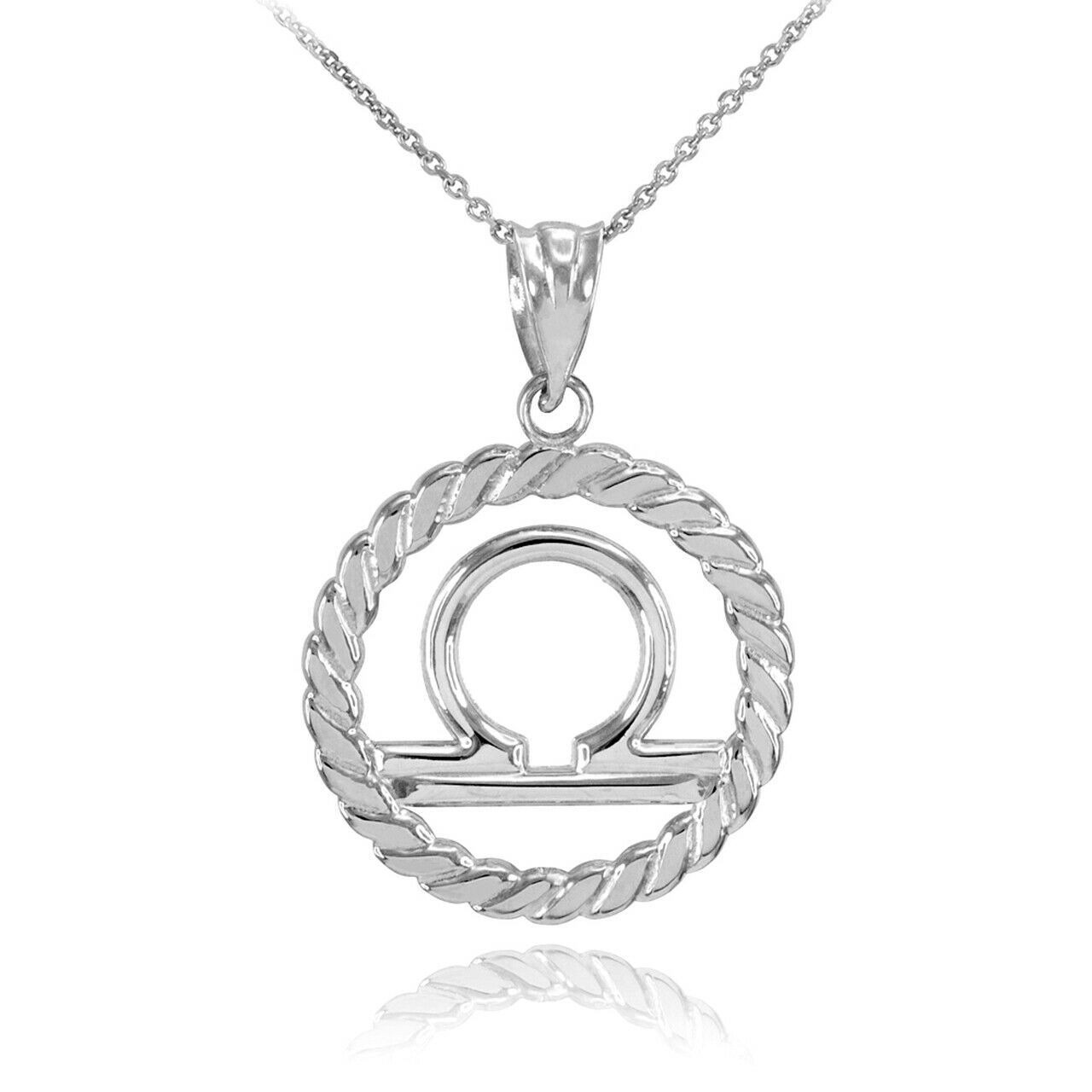 925 Sterling Silver Libra Zodiac Sign in Circle Rope Pendant Necklace