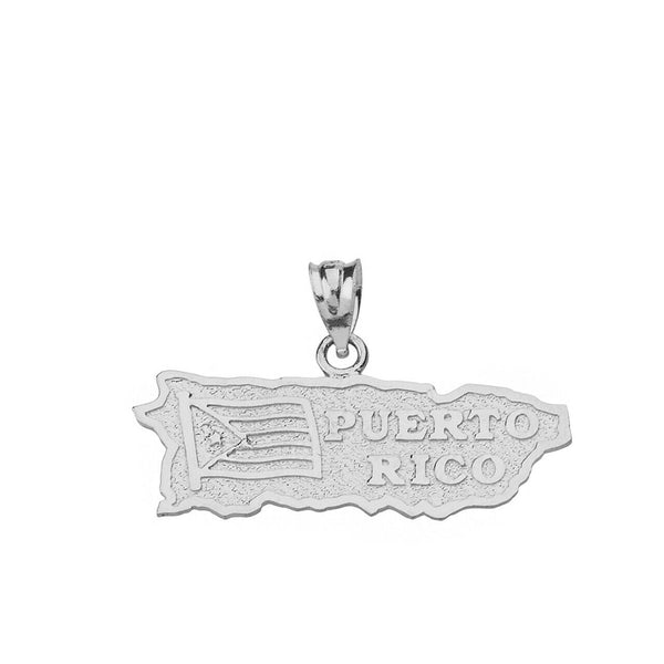 925 Sterling Silver Puerto Rico Map Flag Charm Pendant Necklace Made in USA