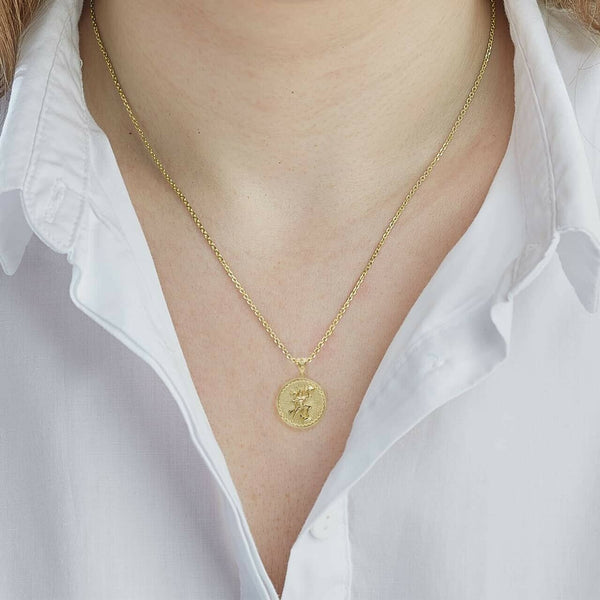 10K Solid Gold Lord Hanuman Hindu God Coin Pendant Necklace