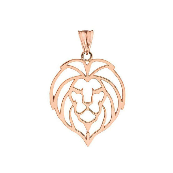 14K Solid Fine Rose Gold Lion Head Cut Out Pendant Necklace