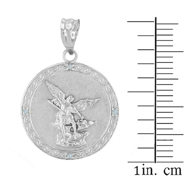 925 Sterling Silver Saint St Michael Archangel CZ Pendant Necklace