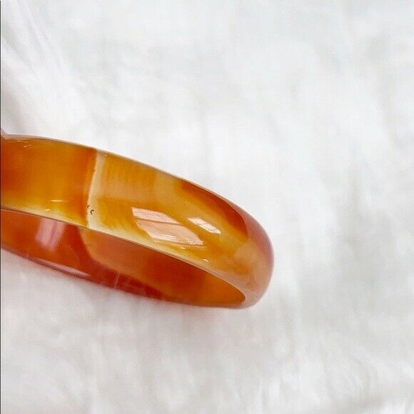 Natural Orange Red White Agate Bangle Inner Diameter 52 mm - D Shape Kid Size