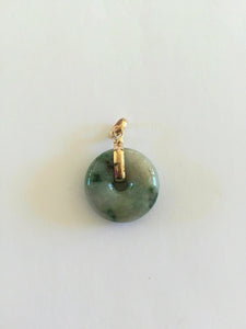 14K Solid Gold Natural Jadeite Jade Donut Round Small Pendant