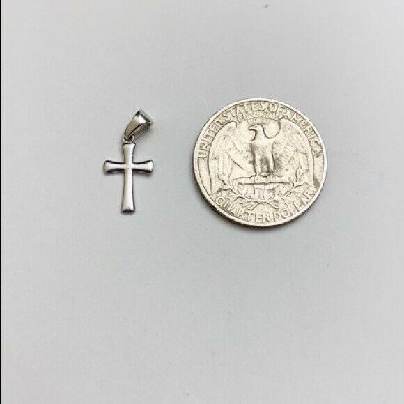 10K Solid White Gold Round Mini Small Cross Pendant Necklace 16" 18" 20" 22"