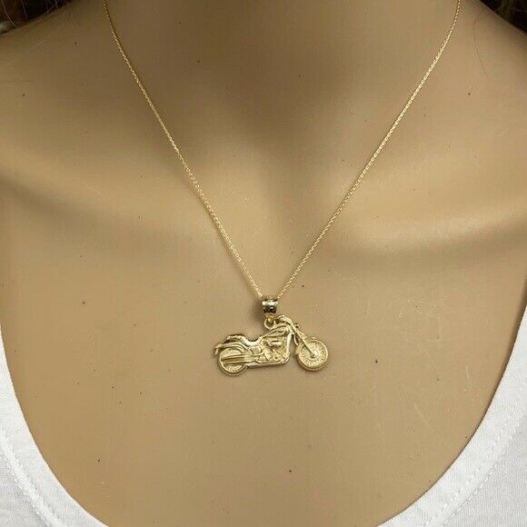 10k Yellow Gold Motorcycle Chopper Custom Harley Bike Davidson Pendant