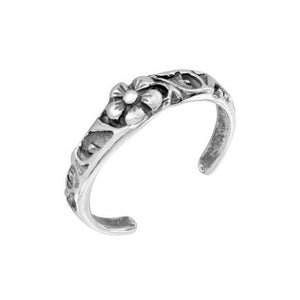 925 Sterling Silver Flower Oxidized Adjustable Toe Ring / Finger Ring
