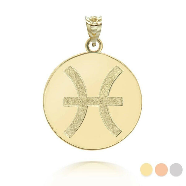 Personalized Name 10k 14k Solid Gold Zodiac Sign Pisces Pendant Necklace