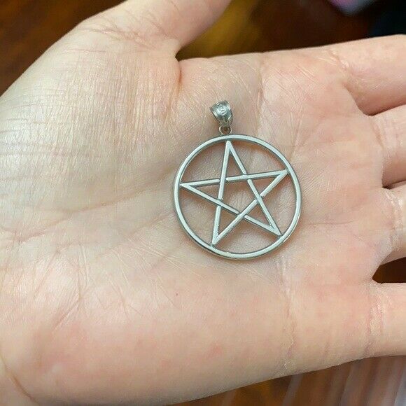 Large 925 Sterling Silver Pentagram Pendant Necklace 16",18", 20", 22"