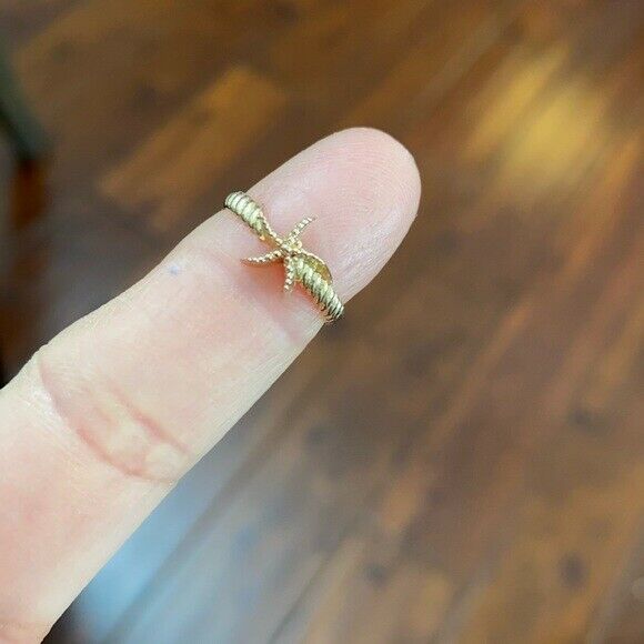 Starfish Toe Knuckle Ring in 10K Solid Yellow White Rose Gold Adjustable