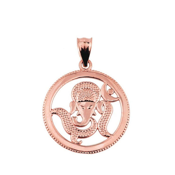 10K Solid Gold Hindu Lord Ganesha Pendant Necklace - Yellow, Rose, or White Gold