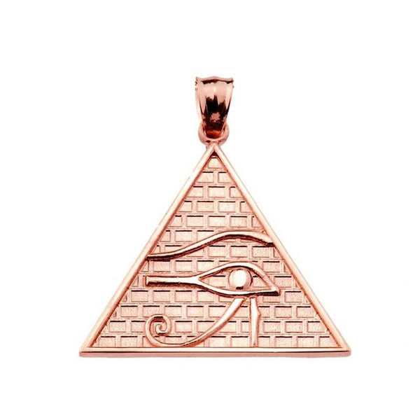 10k Solid Rose Gold Egyptian Pyramid Eye of Horus Pendant Necklace (13 Steps)