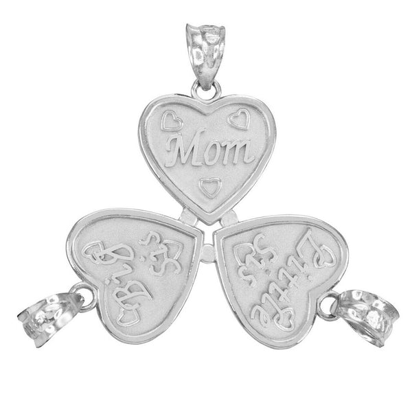 3pc 925 Sterling Silver Breakable 'Mom' 'Big Sis' 'Little Sis' Heart Pendant Set