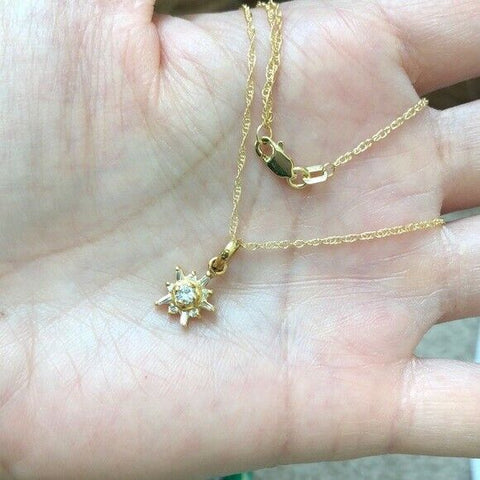 14K Solid Gold Mini CZ Star Charm Pendant Dainty Necklace 16"-18" adjustable