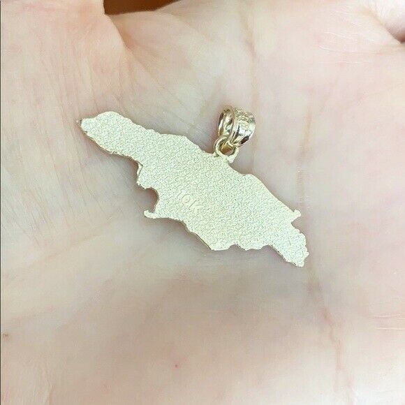 Solid 10k Yellow Gold Jamaica Map Pendant Necklace 16" 18" 20" 22"