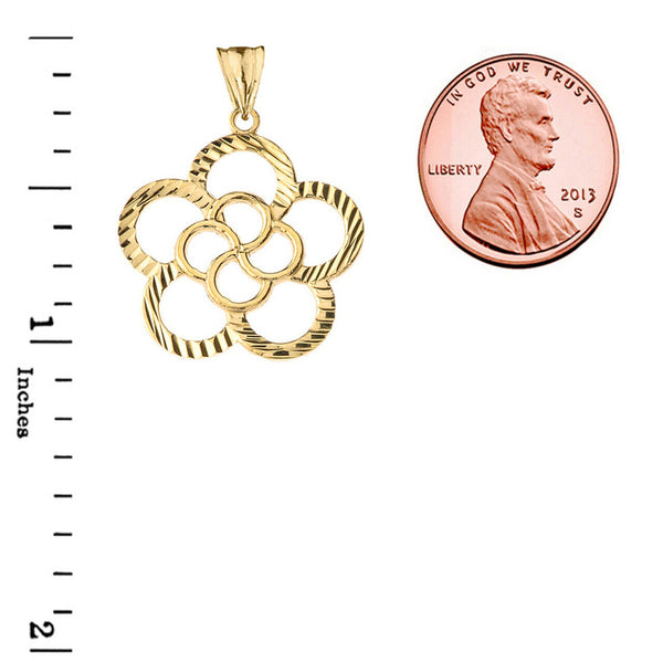 Solid Gold Designer Sparkle Cut Flower Player Pendant Necklace Yellow Rose White