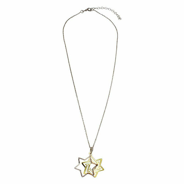 925 Sterling Silver Star Of David Pendant Necklace 16"-18" Adjust 2 tone Pendant