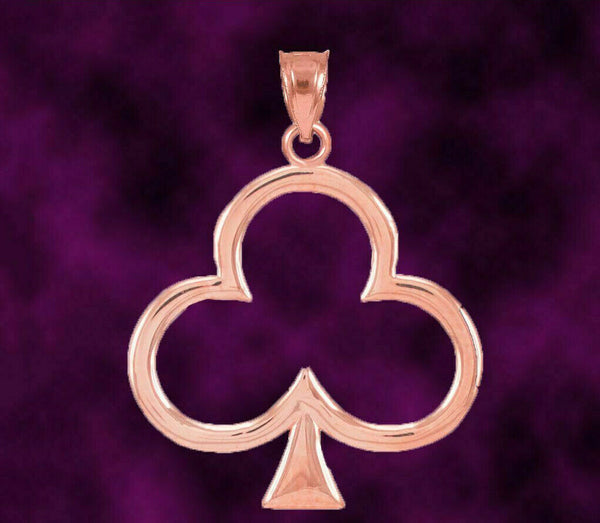 10k Solid Rose Gold Lucky Shamrock Four Leaf Clover Irish Pendant Necklace