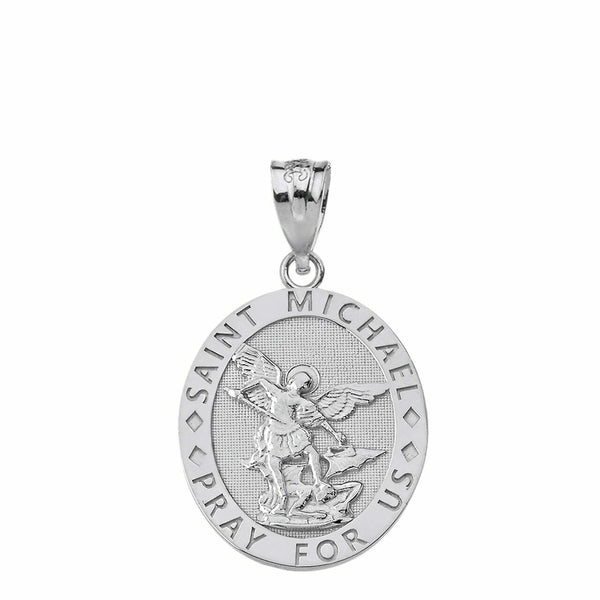 925 Sterling Silver Engravable Saint Michael Pray For Us Oval Pendant Necklace