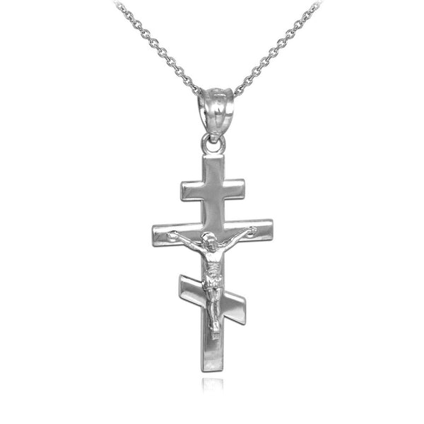 925 Sterling Silver Russian Orthodox Crucifix Pendant Necklace Made in USA