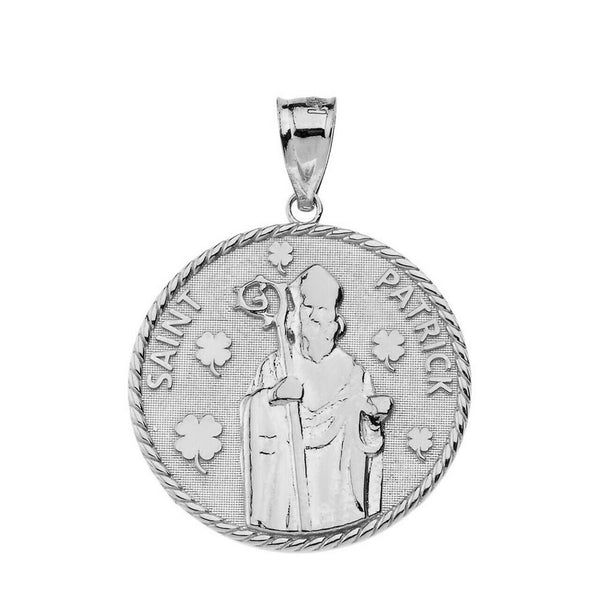 .925 Sterling Silver Saint Patrick Clovers Medallion Pendant Necklace