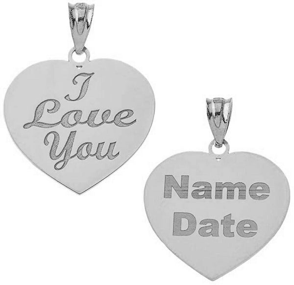 Personalized Engrave Name Silver Heart I Love You Pendant Necklace