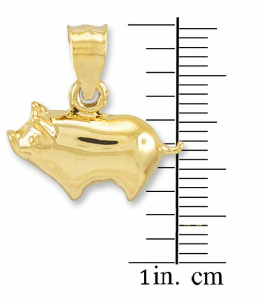 10K Solid Yellow Gold Pig Charm Pendant Necklace 16" 18" 20" 22"