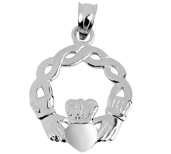 925 Sterling Silver Classic Braided Claddagh Pendant Necklace