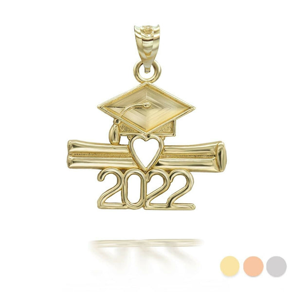 14K Solid Gold Class of 2022 Graduation Cap and Diploma Pendant Necklace