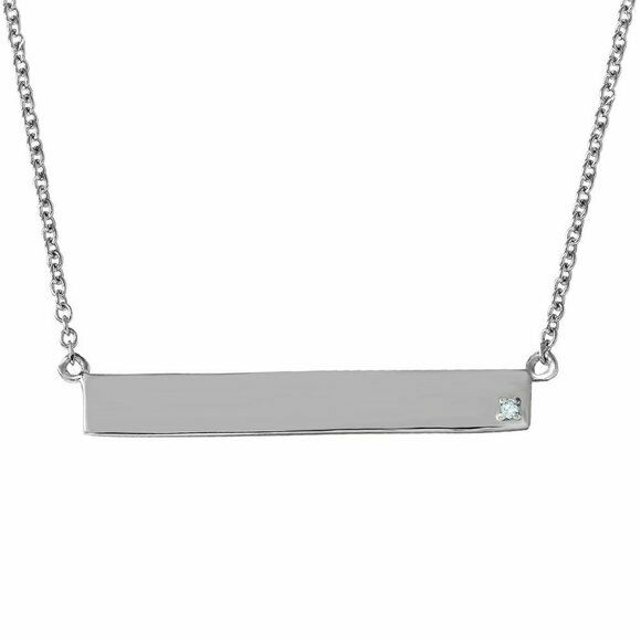 925 Sterling Silver White Gold Plated Bar Plate Geometric Diamond Necklace