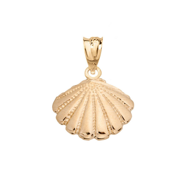 10K Solid Yellow Gold Seashell Cockle Sea Shell Pendant Necklace