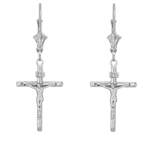 925 Sterling Silver Dainty Crucifix Cross (INRI) Earrings