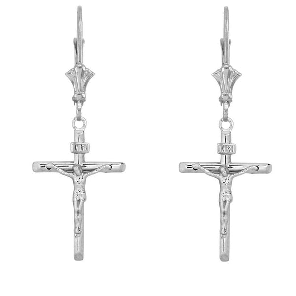 925 Sterling Silver Dainty Crucifix Cross (INRI) Earrings