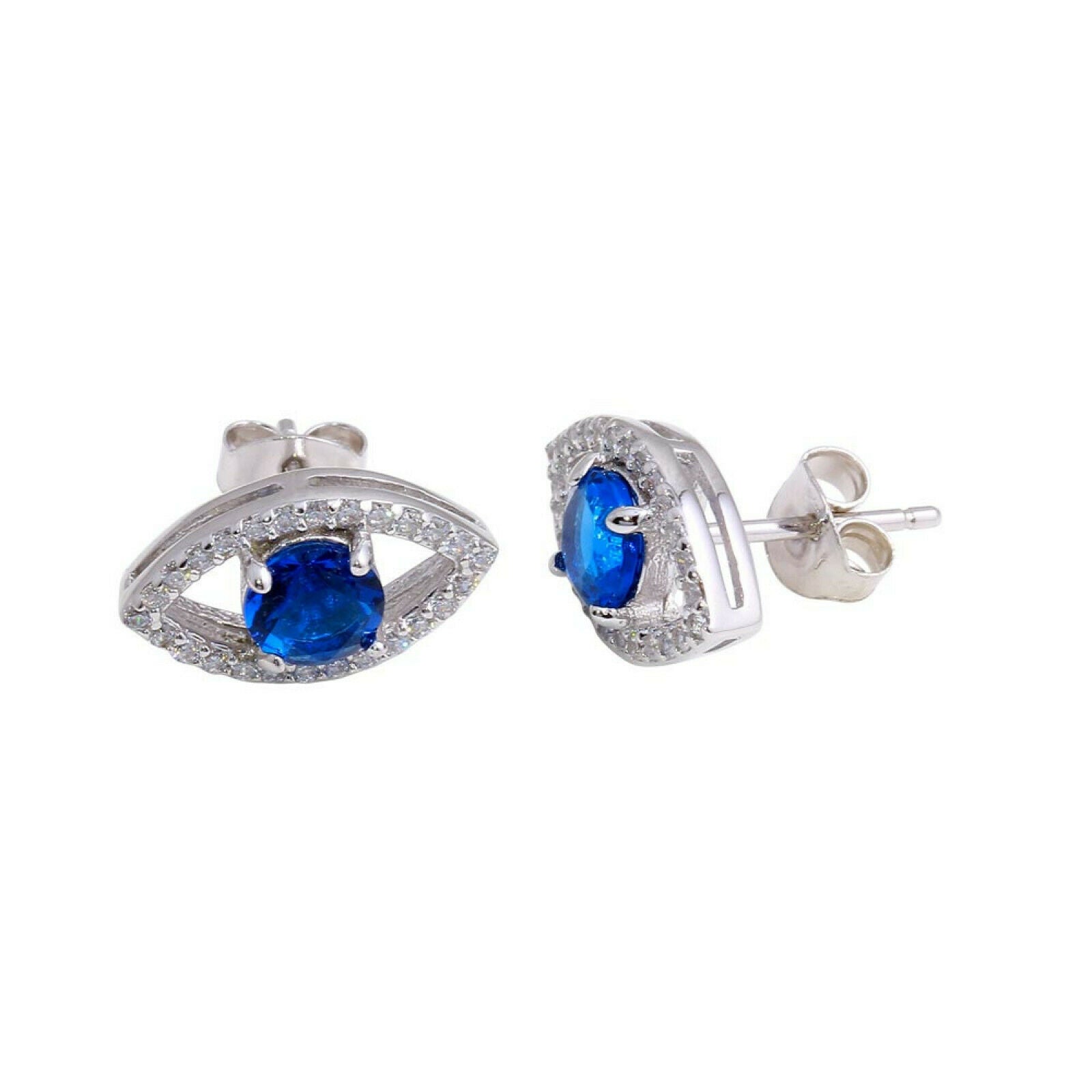 Sterling Silver 925 Evil Eye Stud Earrings with CZ