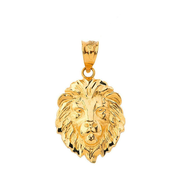 10k Solid Gold Lion's Face Head Animal Textured Detailed Small Pendant Necklace