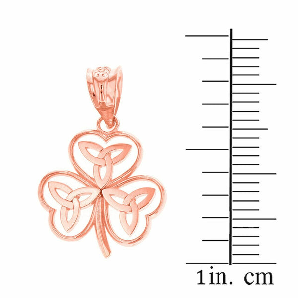14k Solid Rose Gold Celtic Trinity Knot Shamrock Pendant Necklace