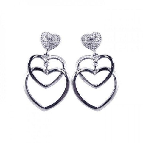 925 Sterling Silver Open Heart CZ Dangling Stud Earrings