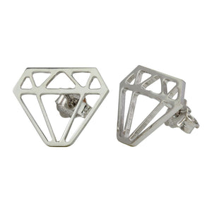 Sterling Silver 925 Rhodium Plated Diamond Cut-out Stud Earrings