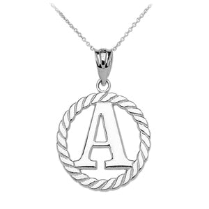 Sterling Silver "A" Initial in Rope Circle Pendant Necklace